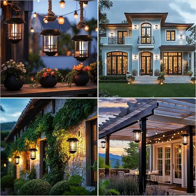 Otdair Solar Lantern Outdoor - 2 Glass Hanging Lights, Waterproof Wall Sconce, Decorative for Front Porch, Yard and Garden by GreenHaven Gardens