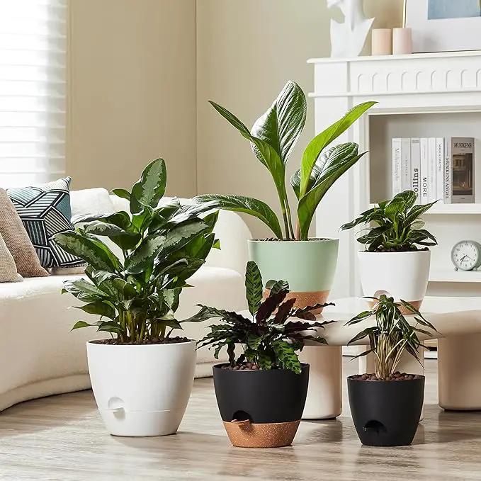 FaithLand 3-Pack Large Planter Pots, 12 10 9 Inch Self Watering Flower Pots for Indoor Outdoor Garden Plants, Green with Brown by GreenHaven Gardens