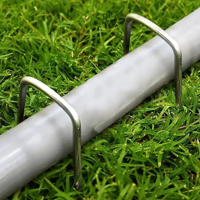 Landscape Staples 4 Inch 50Pcs 12 Gauge Garden Stakes, Heavy Duty Galvanized Garden Staple for Fences, Lawns, Weed Barriers, and Landscape Fabrics, Netting, Irrigation Hose, Floor Mats by GreenHaven Gardens