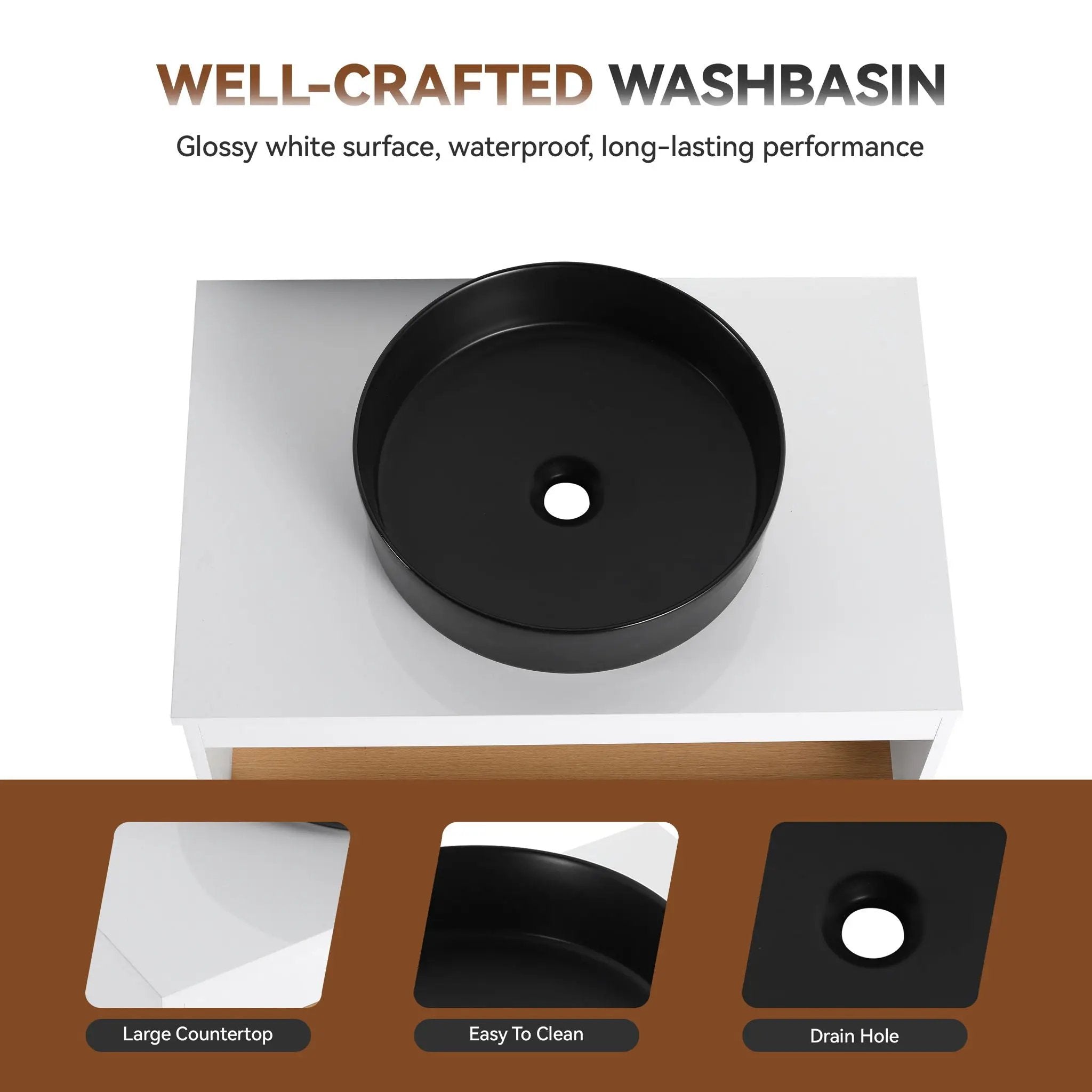 Floating Bathroom Vanity With Glossy Round Vessel Sink