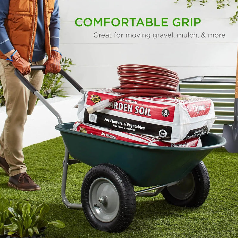 Best Choice Products Dual-Wheel Home Utility Yard Wheelbarrow Garden Cart w/Built-in Stand for Lawn, Gardening, Construction - Green by GreenHaven Gardens