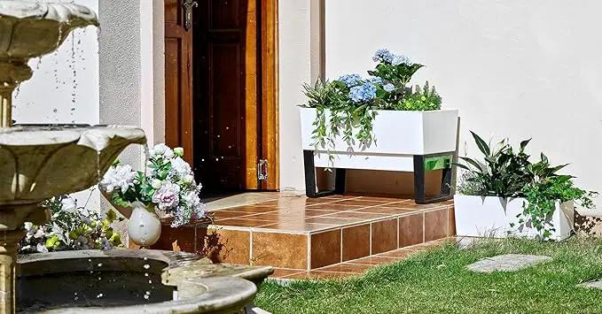 Glowpear Self Watering Planter Box - 29.5", White - UV Stable, Scalable Urban Raised Garden Bed with Water Gauge, Indoor Outdoor for Vegetables, Flowers, Herbs, and Succulents, Gardening by GreenHaven Gardens