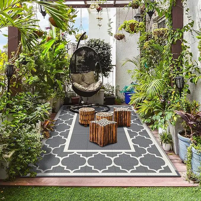 GENIMO 5 ' x 8 ' Outdoor Rug for Patio, Waterproof Indoor Outdoor Plastic Straw Rugs Carpet, Reversible Outside Area Mat for Camping, Balcony Porch, Deck, Picnic, Beach Grey & Beige White by GreenHaven Gardens