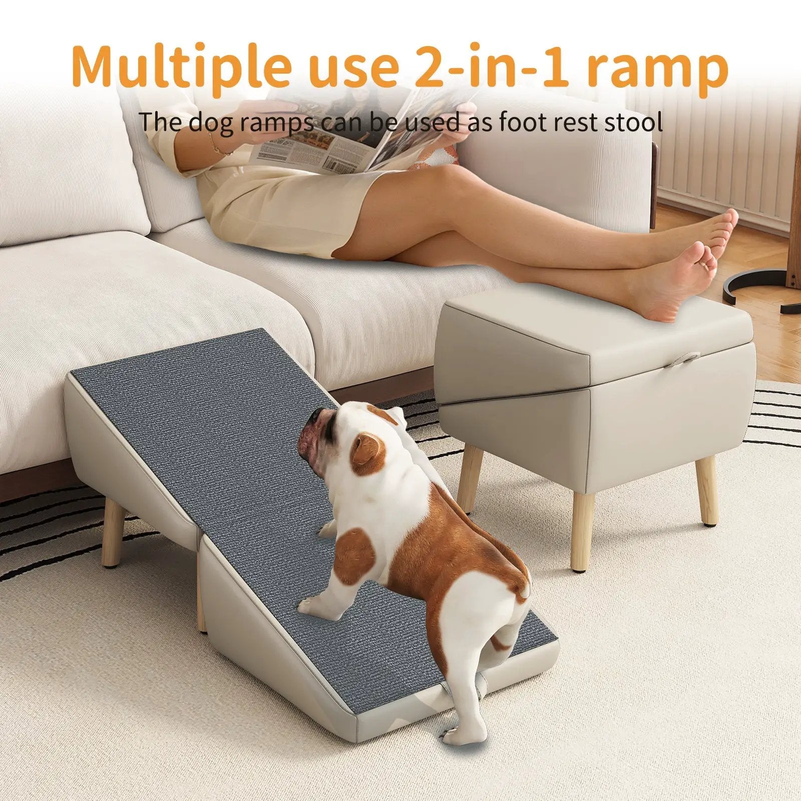 (UPGRADED) Dog Stairs for Small Dogs and Cats, Foldable 2-in-1 Wooden Pet Steps by HouseOfZazla
