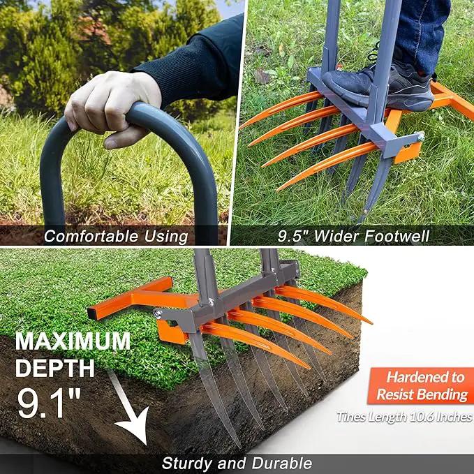 Walensee Broad Fork Garden Tool, 9 Tines Heavy Duty Broadfork Hand Tiller, 2-in-1 Garden Pitchfork with Ergonomic U-Shaped Handle, Spading Digging Fork for Gardening, Cultivating by GreenHaven Gardens