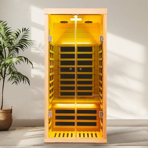 Large Glass Hemlock Sauna with Infrared Heating – One Person