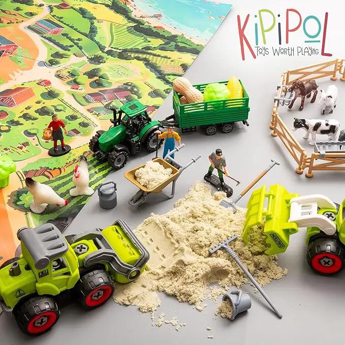 59 PCS Farm Sensory Bin Sandbox with Lid, 2.2 LB Sensory Sand, 40 Toddler Farm Toys, 3 Take Apart Construction Trucks -Sensory Toys for Kids 5-7, 3-4 & Up- Kids Gifts for Boys and Girls by GreenHaven Gardens