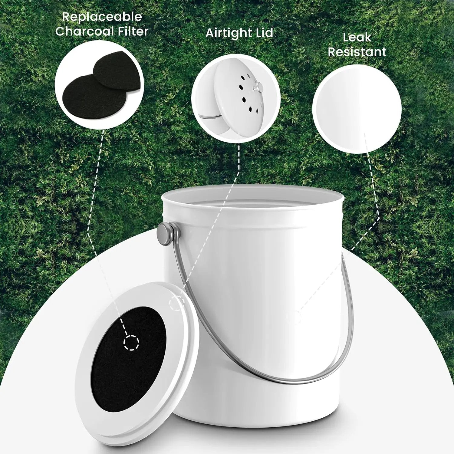 Utopia Kitchen Compost Bin for Kitchen Countertop, 1 Gallon Compost Bucket for Kitchen with Lid, Includes 1 Spare Charcoal Filter (White) by GreenHaven Gardens