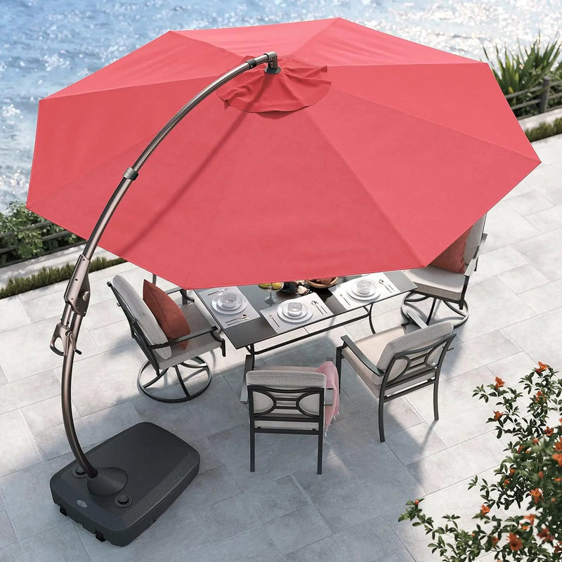 Grand patio 11FT Cantilever Umbrella with Base Outdoor Round Aluminum Offset Umbrella for Garden Backyard (Red, 11 FT) by GreenHaven Gardens