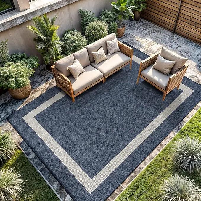 CAMILSON Outdoor Rug 9x12, Large Modern Outside Rugs for Patios Porches Waterproof Durable Washable Non-Shedding, Easy-to-Clean Indoor Outdoor Area Carpet (9 x 12, Bordered - Blue/White) by GreenHaven Gardens