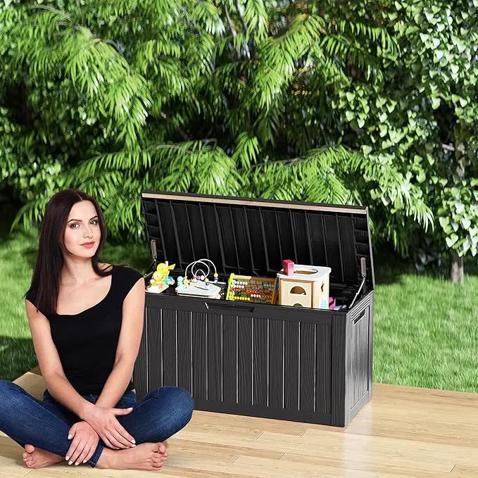 80 Gallon Outdoor Storage Box Waterproof Lockable Resin Deck Box Large, Patio Storage Bin for Pool Accessories Cushion Furniture, Garden Tools, UV-Resistant Outside Delivery Black by GreenHaven Gardens