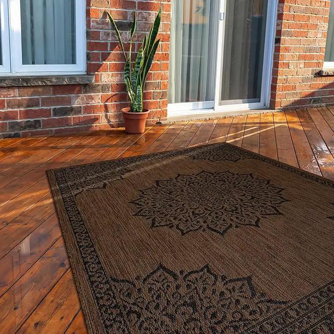 CAMILSON Outdoor Rug, Modern Area Rugs for Indoor and Outdoor Patios, Kitchen and Hallway mats, Washable Porch Deck Outside Carpet (6 x 9, Medallion Nut Brown) by GreenHaven Gardens