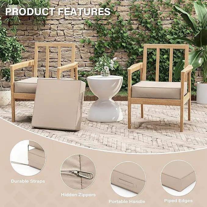 Patio Chair Cushions 19 X 19 X 4 Inch Waterproof Outdoor Seat Cushions for Patio Furniture, Outdoor Sofa Couch Pads with Ties & Handle, Set of 2, Sand by GreenHaven Gardens