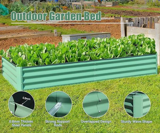 Domi Galvanized Raised Garden Bed, Outdoor Planter Garden Boxes Large Metal Planter Box for Gardening Vegetables Fruits Flowers, Green (8x4x1ft) by GreenHaven Gardens