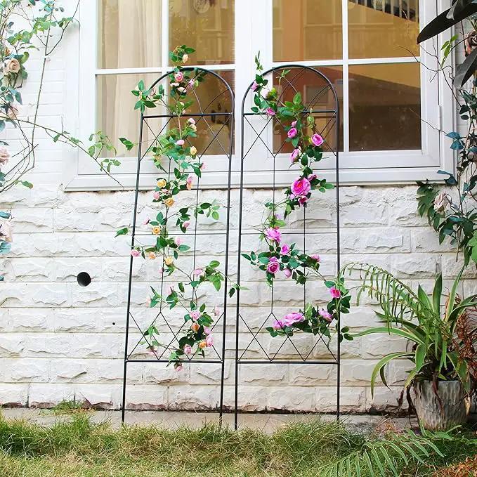 Garden Trellis for Climbing Plants Outdoor 2 Pack 59" H x 15.9" W Unique Design Metal Trellis for Cucumber, Tomatoes, Vines, Flower Beds, Roses - Rust Proof Iron by GreenHaven Gardens