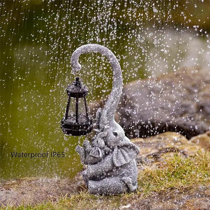 Elephant Outdoor Statues with Cute Baby Garden Decor, Resin Elephant Figurines with Solar Lantern Outdoor Decoration Gifts for Mothers Day, Birthday Day by GreenHaven Gardens
