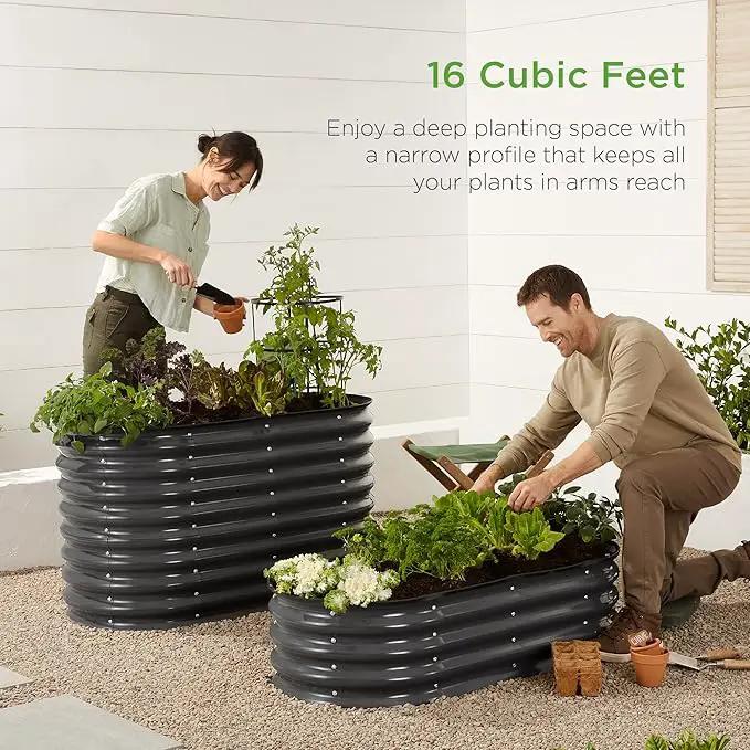 Best Choice Products 4x2x2ft Outdoor Metal Raised Garden Bed, Oval Deep Root Planter Box for Vegetables, Flowers, Herbs, and Succulents w/ 101 Gallon Capacity, Rubber Edge Guard - Charcoal by GreenHaven Gardens