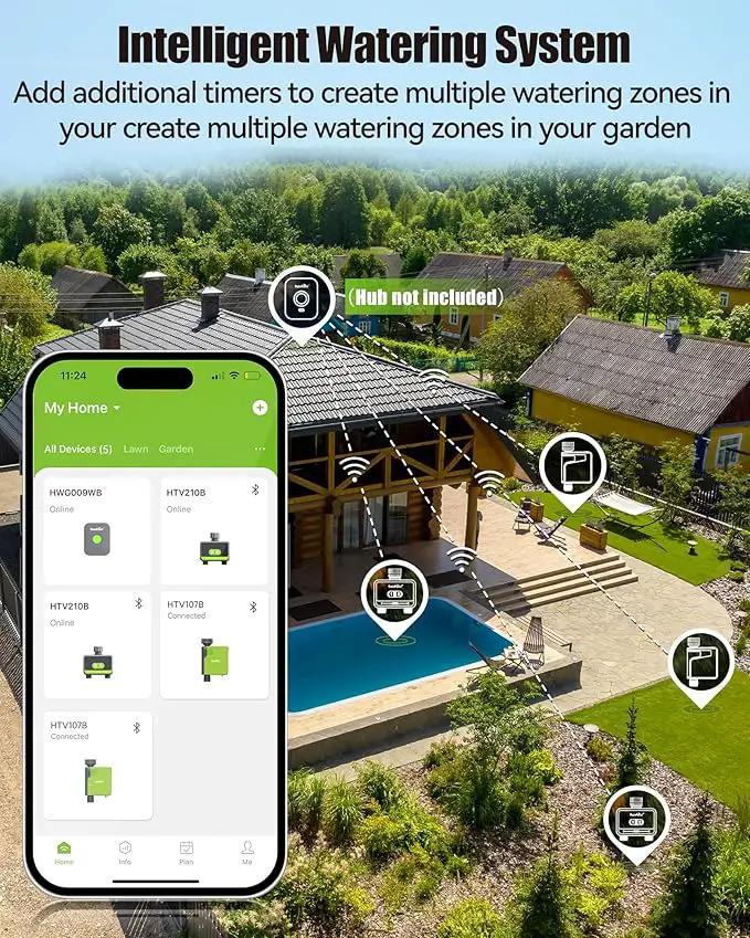 RAINPOINT Bluetooth Water Timer for Garden Hose, Smart Hose Timer 2 Outlet(Not Hub), Wireless Sprinkler Watering Timer with Rain Delay, Automatic Irrigation System for Lawns and Yard by GreenHaven Gardens