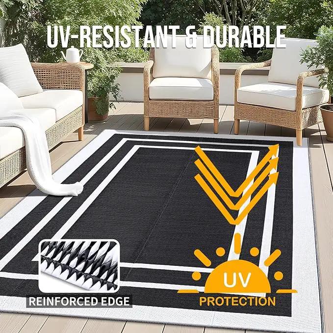 OLANLY Outdoor Rug 5x8 ft Waterproof, Reversible Outdoor Plastic Straw Rug, RV Mat, Indoor Outdoor Carpet Clearance for Patio, Camping, Balcony, Deck, Backyard, Black & White by GreenHaven Gardens