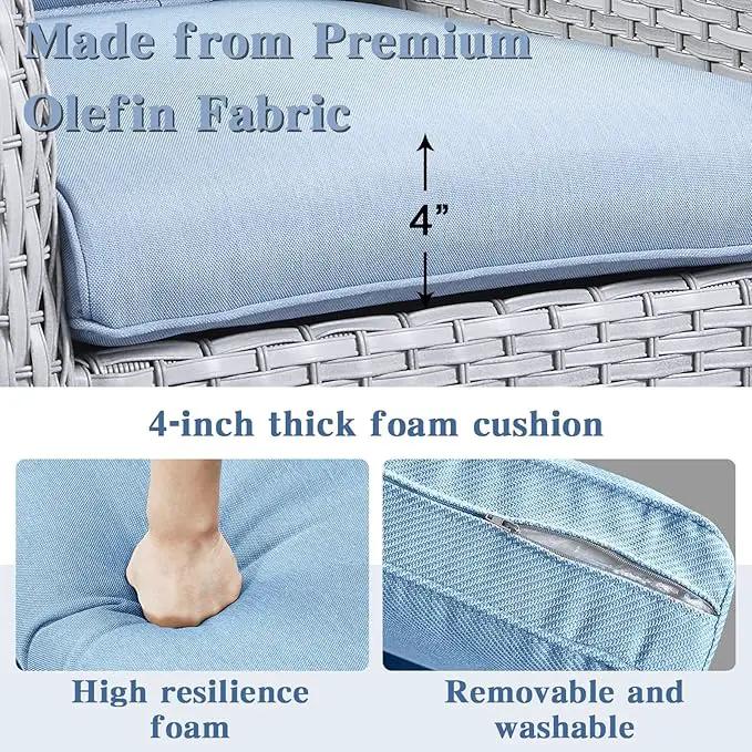 Outdoor Swivel Rcoker Patio Chairs - Outdoor Swivel Patio Chairs Set of 2 Wicker Chair Patio Furniture Sets with Covered Cushion for Porch Deck Balcony Garden, Baby Blue by GreenHaven Gardens