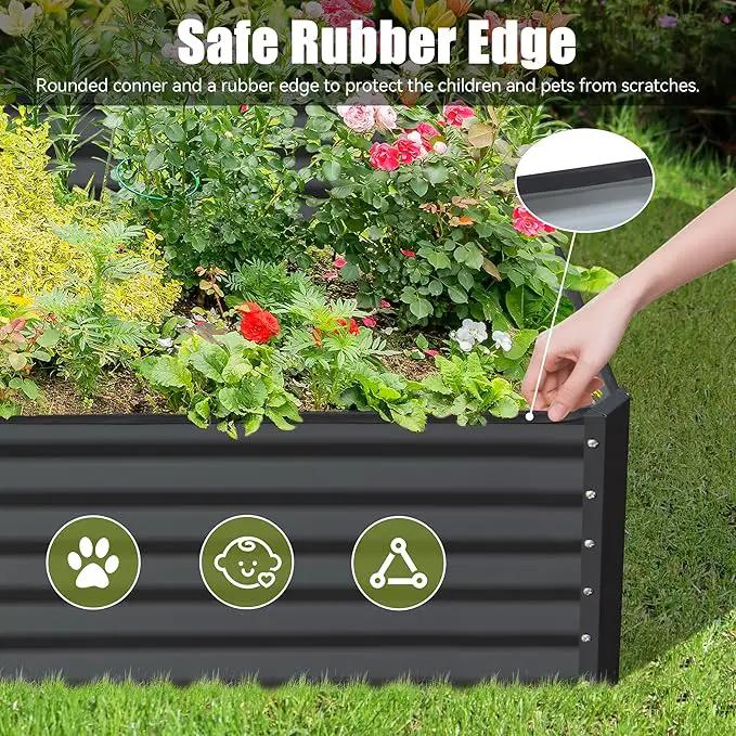 Domi Galvanized Raised Garden Bed, Outdoor Planter Garden Boxes Large Metal Planter Box for Gardening Vegetables Fruits Flowers, Dark Grey (8x4x1.5ft) by GreenHaven Gardens