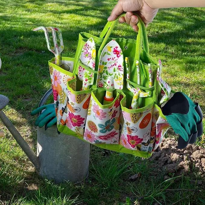 41-Piece Premium Gardening Tool Set, Stainless Steel Heavy Duty Gardening Tool Kit, with Non-Slip Rubber Grip, Storage Tote Bag, Outdoor Hand Tools, Ideal Gardening Gifts for All (Pink Floral) by GreenHaven Gardens