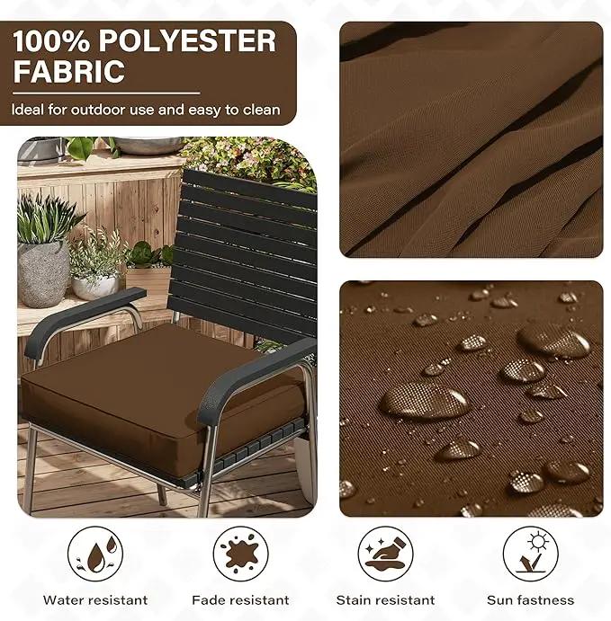 Patio Chair Cushions 19 X 19 X 4 Inch Waterproof Outdoor Seat Cushions for Patio Furniture, Outdoor Sofa Couch Pads with Ties & Handle, Set of 2, Chocolate by GreenHaven Gardens