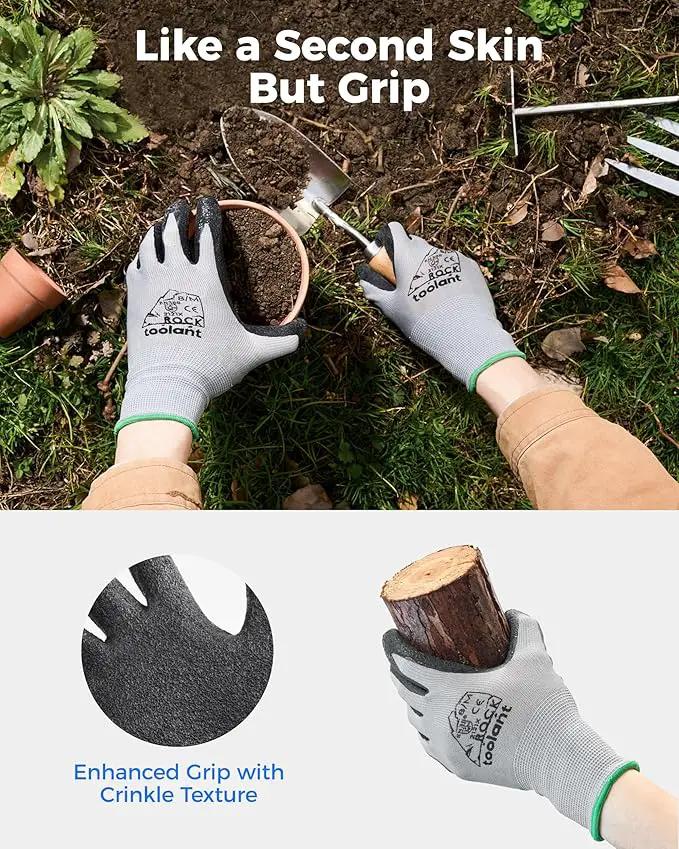 toolant Crinkle Latex Work Gloves Bulk, Rubber Coated Safety Work Gloves for Men and Women, 12 Pairs for Construction, Gardening, Warehouse (Gray, Medium) by GreenHaven Gardens