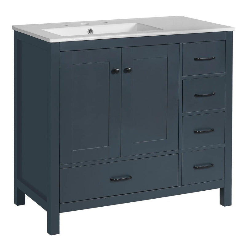 Bathroom Vanity With Ceramic Sink Combo, Abundant Storage Cabinet 2 Soft Close Doors And 5 Drawers by HouseOfZazla