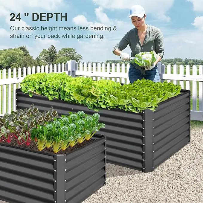 Domi Raised Garden Beds Outdoor, 6x3x2ft Thickening Tall Metal Rectangular Deep Root Box Planter for Vegetables, Flowers, Herbs, and Succulents 2" Deep w/ 256 Gallon Capacity - Dark Gray by GreenHaven Gardens