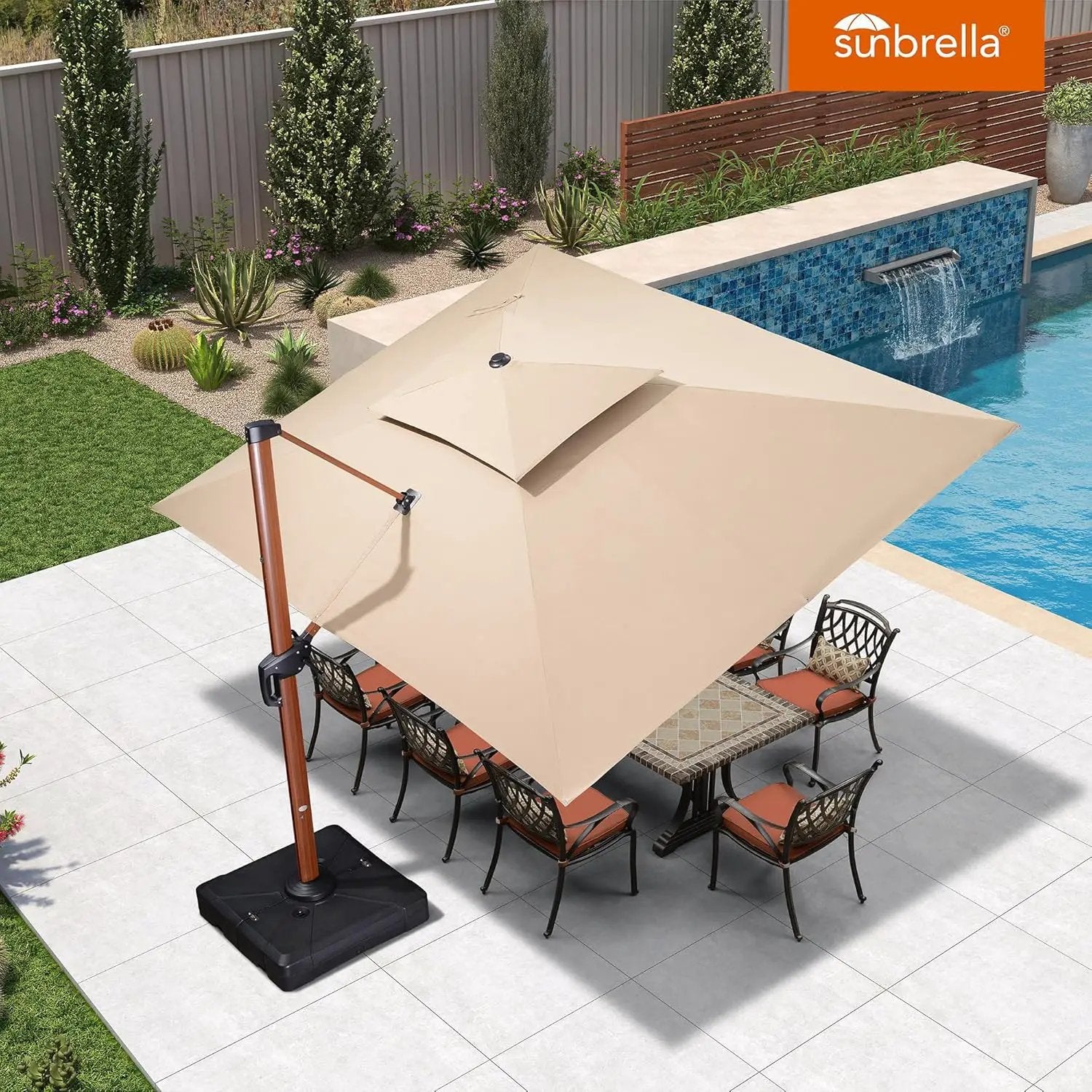 PURPLE LEAF 10' X 13' Double Top Deluxe Rectangle Patio Umbrella - Offset Hanging Cantilever Umbrellas in Heather Beige by GreenHaven Gardens