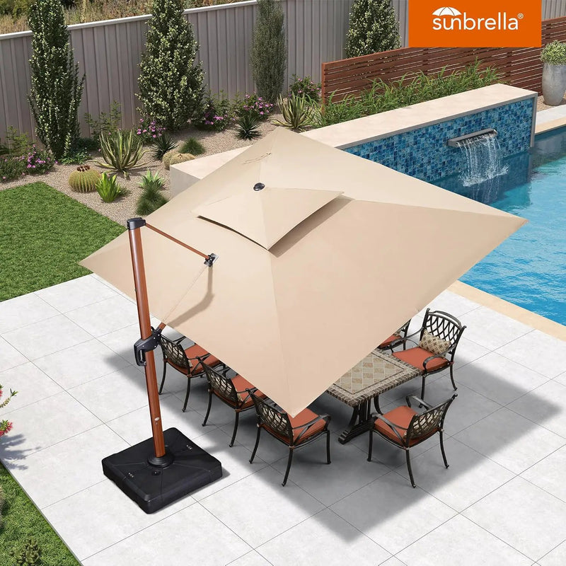 PURPLE LEAF 10' X 13' Double Top Deluxe Rectangle Patio Umbrella - Offset Hanging Cantilever Umbrellas in Heather Beige by GreenHaven Gardens
