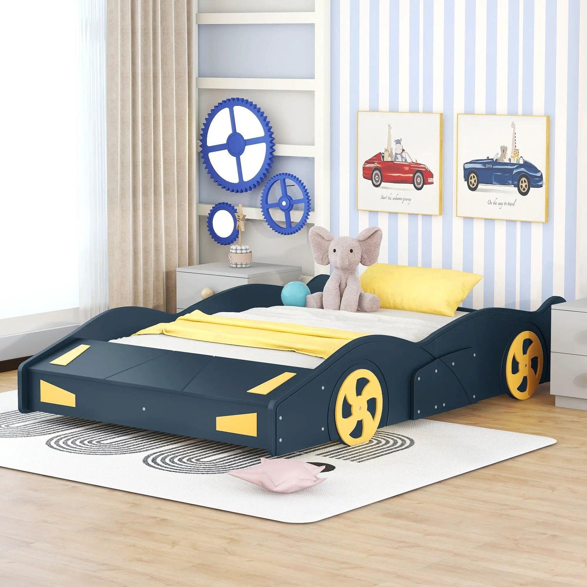 Race Car Shaped Platform Bed With Wheels And Storage by Unique Piece Furniture