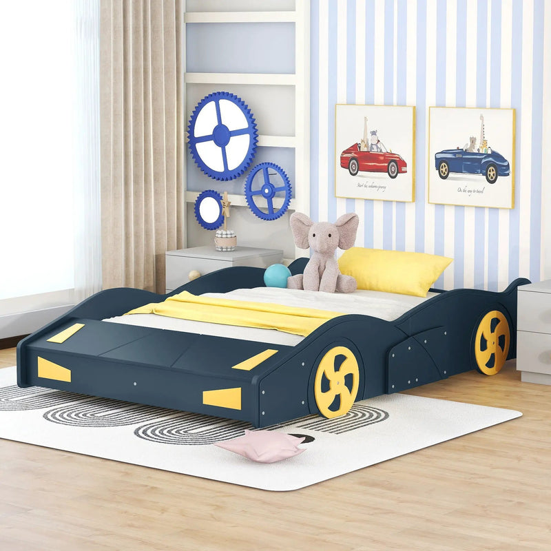 Race Car Shaped Platform Bed With Wheels And Storage by Unique Piece Furniture