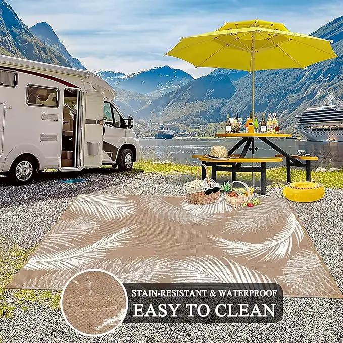 Pauwer Waterproof Outdoor Rug 6x9, Reversible Plastic Straw Patio Camping Rug, Indoor Outdoor RV Mat Carpet for Deck, Camper, Porch, Balcony, Backyard, Picnic, Leaf Brown by GreenHaven Gardens