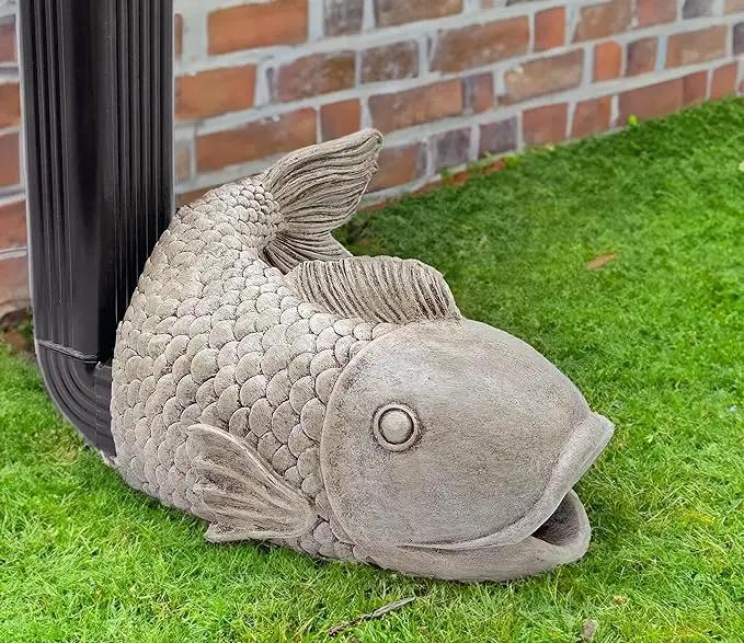 Fish Statues Gutter Downspout Extension Statues Garden Decoration,Resin Statue Outdoor Decor,Animal Downspout Diverter,Decorative Gutter Extension,3"×4" Downspout Extender Diverter Splash Block by GreenHaven Gardens