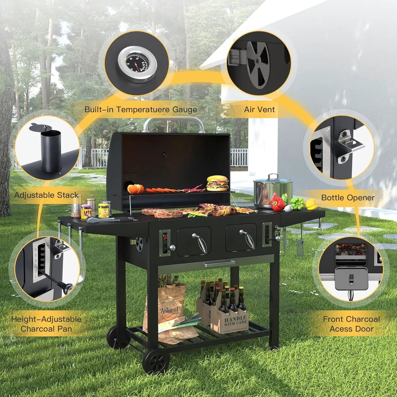 DIFY Extra Large Charcoal Grill with 589 Sq. In. Cooking Area and Foldable Side Table, Outdoor Barbecue Grill with a Liftable Charcoal Tray for Outdoor Picnic and Camping Grilling, Black by GreenHaven Gardens