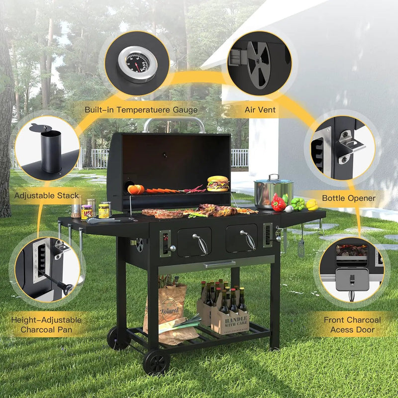 DIFY Extra Large Charcoal Grill with 589 Sq. In. Cooking Area and Foldable Side Table, Outdoor Barbecue Grill with a Liftable Charcoal Tray for Outdoor Picnic and Camping Grilling, Black by GreenHaven Gardens