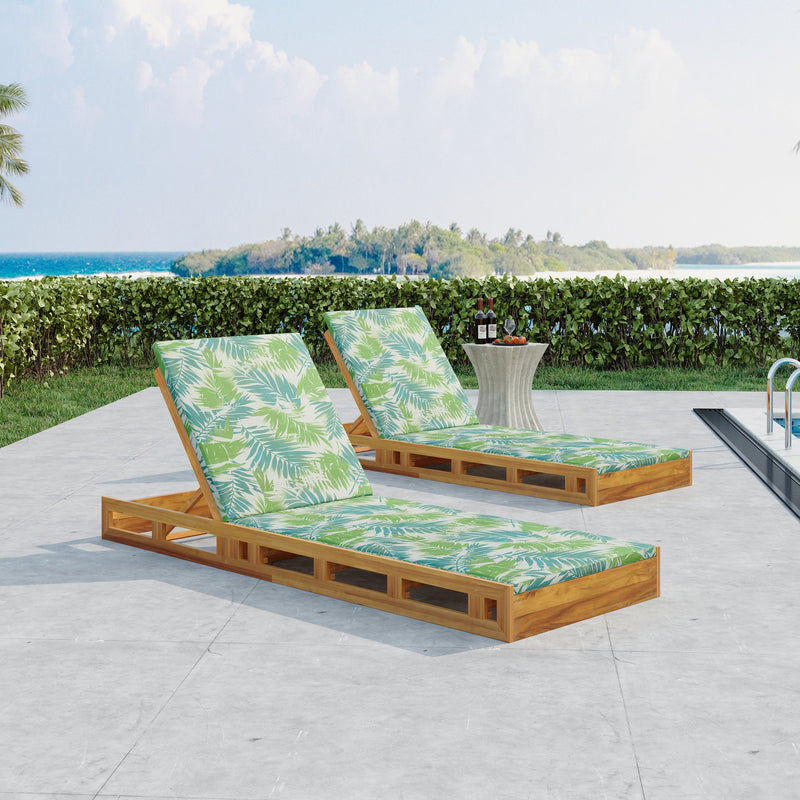 Lounge Chaise Set, Acacia Wood with Water-Resistant Lounge Cushions by HouseOfZazla
