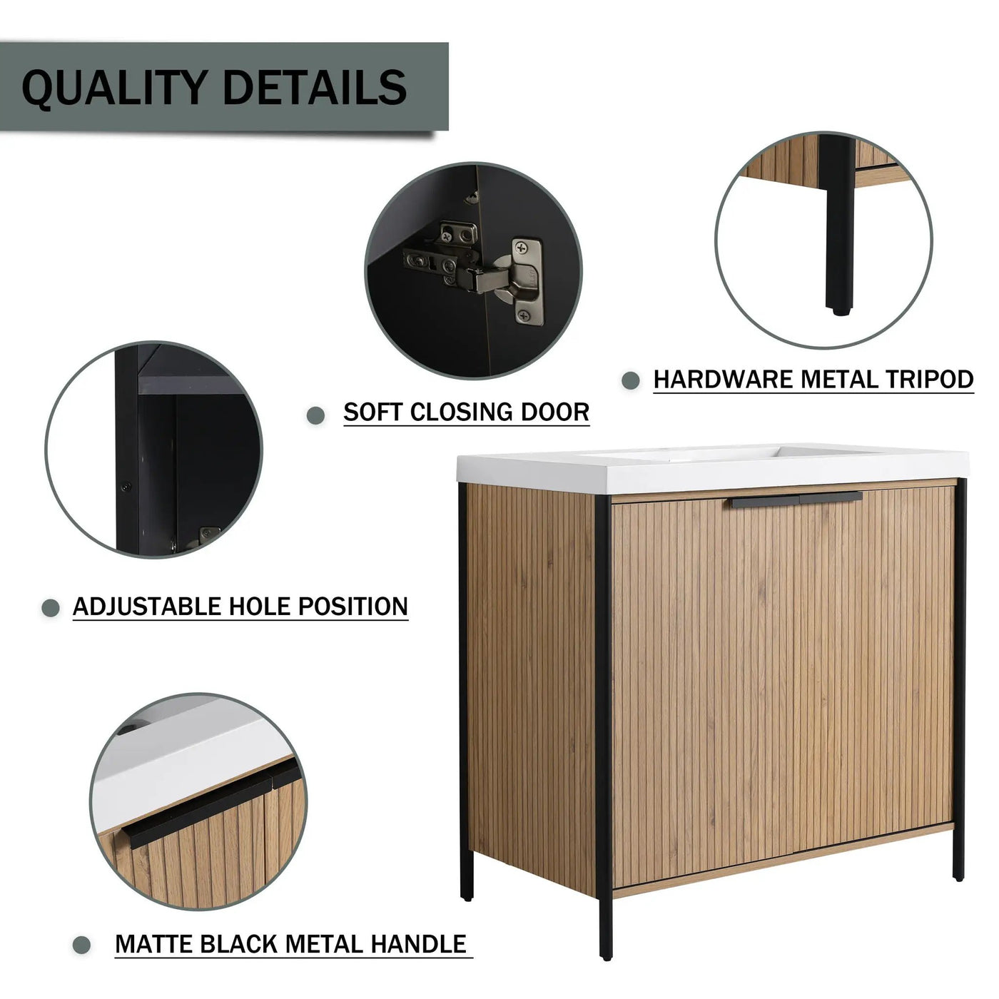 Modern Freestanding Bathroom Vanity With Resin Sink & Soft Close Cabinet Doors by Unique Piece Furniture