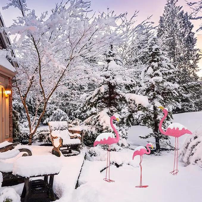 Ohuhu Family Flamingo Yard Ornaments, Set of 3 (32", 31", 19") Bright Pink Flamingos Ornaments with Metal Feet Stakes for Garden Yard Patio Party Decoration, Outdoor Decor Gardening by GreenHaven Gardens