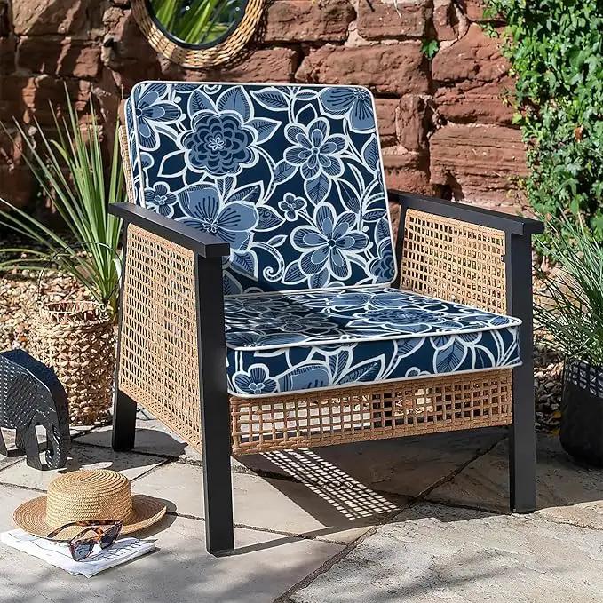LVTXIII Patio Chair Cushions 22"x22"x3", Water-Repellent Outdoor Seat Cushions for Patio Furniture, Square Chair Pads with Ties for Home Garden Decoration, Set of 2, Flower Navy by GreenHaven Gardens