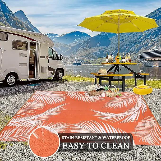 Pauwer Waterproof Outdoor Rug 6x9, Reversible Plastic Straw Patio Camping Rug, Indoor Outdoor RV Mat Carpet for Deck, Camper, Porch, Balcony, Backyard, Picnic, Leaf Orange by GreenHaven Gardens