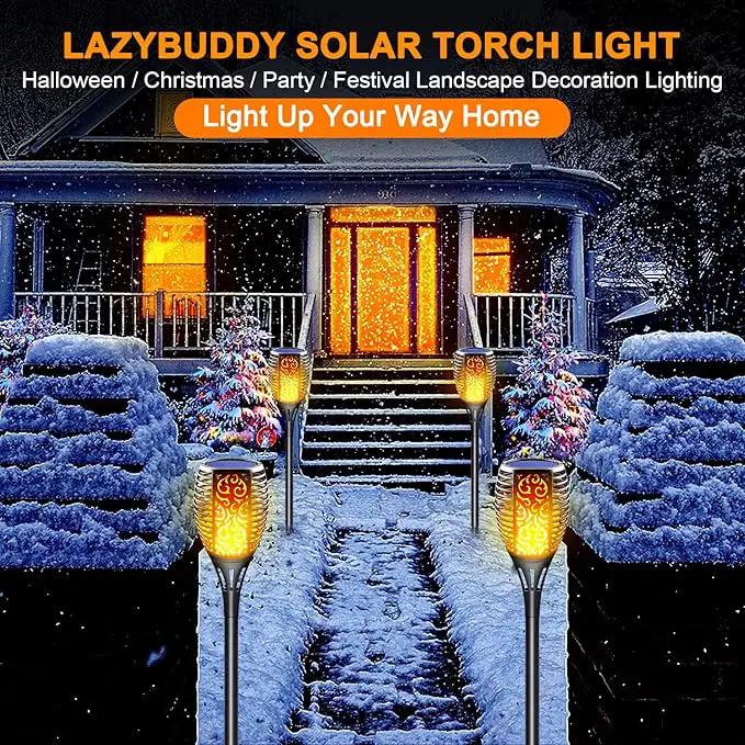 Solar Torch Lights Outdoor, Realistic Flickering Flame Solar Tiki Torches, 3-in-1 Fire Effect Hanging Lanterns with Detachable Hook, Auto On/Off for Garden, Pathway Lighting (4 Pack) by GreenHaven Gardens
