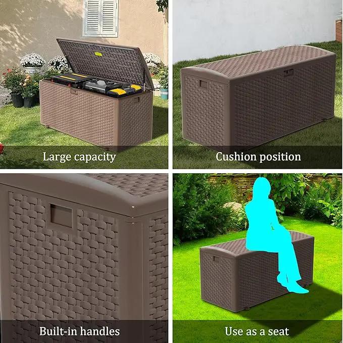 Premium Pro Edition 180 Gallon Lockable Resin Deck Box, Waterproof & UV-Resistant Outdoor Storage Box for Outdoor Cushion Storage, Garden Tools & Pool Accessories Storage, Brown by GreenHaven Gardens