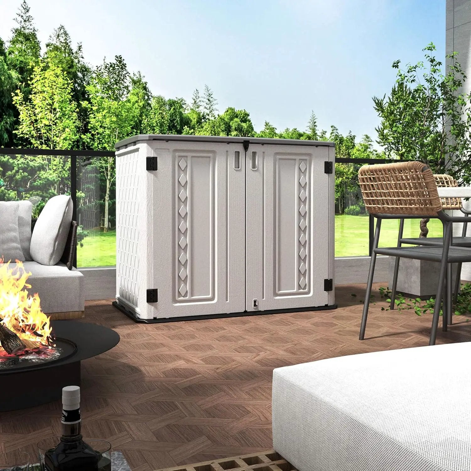 HOMSPARK Storage Shed Weather Resistance, Multi-Purpose Outdoor Storage Cabinet Waterproof, Outdoor Storage Cabinet for Garbage Cans, Lawnmower, Garden Accessories (Off White, Standard-26 cu ft) by GreenHaven Gardens