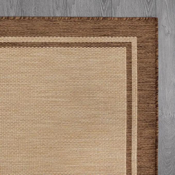 CAMILSON Indoor Outdoor Rug, 10x14 Bordered Natural Brown Modern Large Area Rugs for Indoor and Outdoor Patios, Kitchen and Hallway Mats, Washable Porch Deck Outside Carpet (Jute, 10 x 14) by GreenHaven Gardens