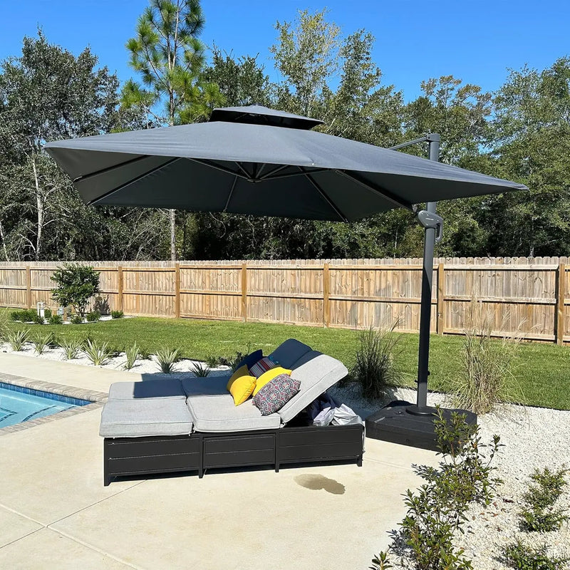 PURPLE LEAF 10FT Cantilever Outdoor Umbrellas Large Patio Umbrella Hanging Double Top Square Offset Umbrella with 360°Rotation Tilting Umbrella Outdoor Patio, Grey by GreenHaven Gardens