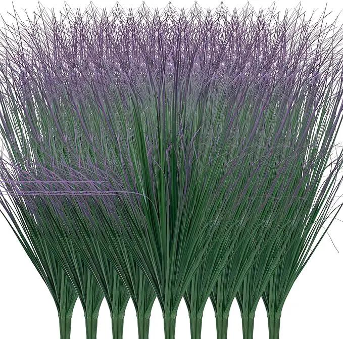 36Pcs Artificial Grass Plants, Faux Shrubs Wheat Grass, Artificial Tall Grass Fake Plants for Outdoor Decor,Artificial Greenery Stems Weed for Room Indoor Home Decor（Green Purple Tail） by GreenHaven Gardens