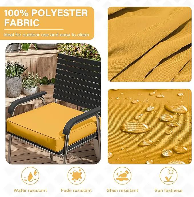 Patio Chair Cushions 18.5 X 16 X 4 Inch Waterproof Outdoor Seat Cushions for Patio Furniture, Outdoor Sofa Couch Pads with Ties & Handle, Set of 2, Yellow by GreenHaven Gardens